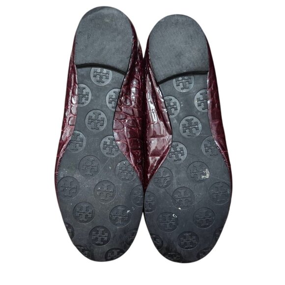 Tory Burch Reva Croc Embossed Patent Slip On Ballet Flats Size 6 Burgundy Red - Picture 8 of 11
